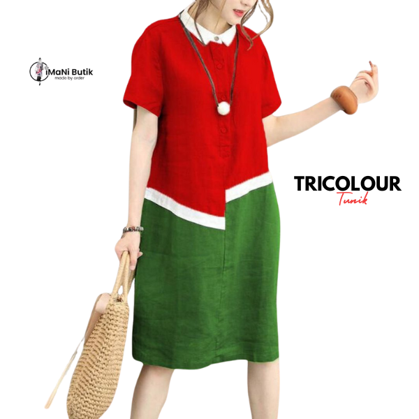 desain background putih TUNIK TRICOLOUR MERAH HIJAU NATAL